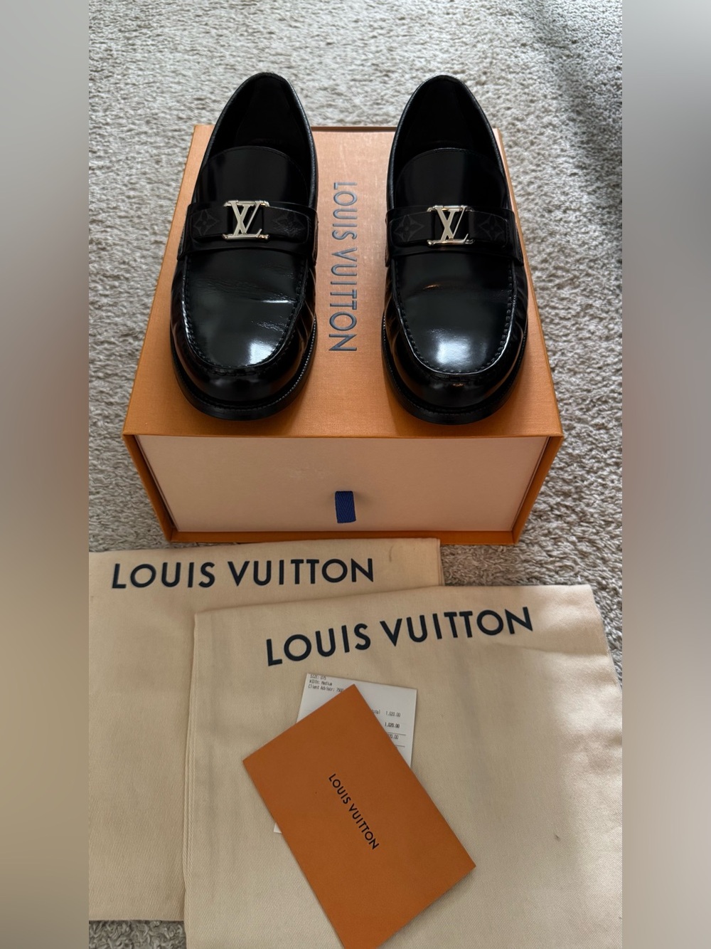 Louis Vuitton Black Patent Leather LV Bit Slip-On Loafers. Size 7.5 LV // 8.5 US